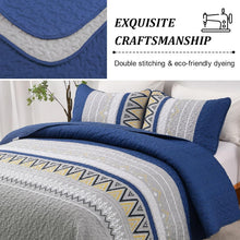 Load image into Gallery viewer, Boho Grey & Navy Blue Reversible 3 Piece Quilt Set