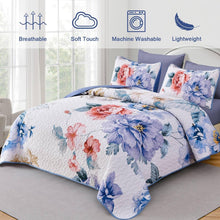 Load image into Gallery viewer, Botanical Blue Floral Reversible 3 Piece Quilt Set