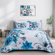 Load image into Gallery viewer, Boho Blue Floral Reversible 3 Piece Bedding Quilt Set