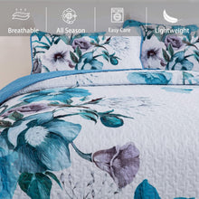 Load image into Gallery viewer, Boho Blue Floral Reversible 3 Piece Bedding Quilt Set