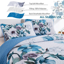 Load image into Gallery viewer, Boho Blue Floral Reversible 3 Piece Bedding Quilt Set