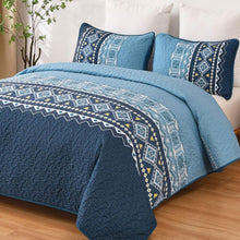 Load image into Gallery viewer, Boho Aztec Blue Reversible 3 Piece Quilt Set