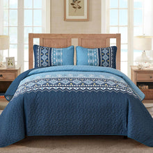 Load image into Gallery viewer, Boho Aztec Blue Reversible 3 Piece Quilt Set
