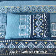 Load image into Gallery viewer, Boho Aztec Blue Reversible 3 Piece Quilt Set