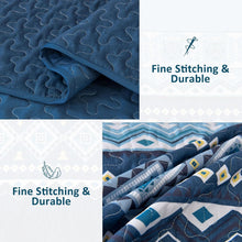 Load image into Gallery viewer, Boho Aztec Blue Reversible 3 Piece Quilt Set