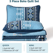 Load image into Gallery viewer, Boho Aztec Blue Reversible 3 Piece Quilt Set
