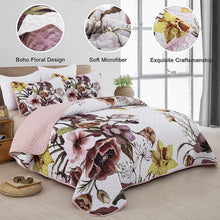 Load image into Gallery viewer, Boho Blush Floral Reversible 3 Piece Bedding Quilt Set