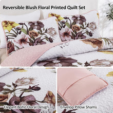 Load image into Gallery viewer, Boho Blush Floral Reversible 3 Piece Bedding Quilt Set