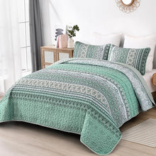 Load image into Gallery viewer, Bohemian Green Reversible 3 Piece Bedding Quilt Set