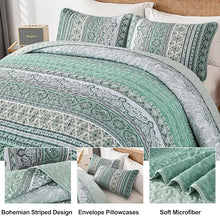 Load image into Gallery viewer, Bohemian Green Reversible 3 Piece Bedding Quilt Set