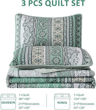 Load image into Gallery viewer, Bohemian Green Reversible 3 Piece Bedding Quilt Set