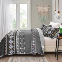 Load image into Gallery viewer, Boho Aztec Black & Grey Reversible 3 Piece Quilt Set