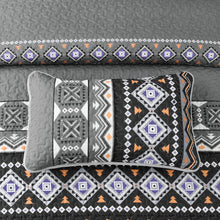 Load image into Gallery viewer, Boho Aztec Black & Grey Reversible 3 Piece Quilt Set