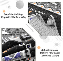 Load image into Gallery viewer, Boho Aztec Black & Grey Reversible 3 Piece Quilt Set
