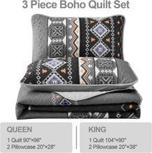 Load image into Gallery viewer, Boho Aztec Black & Grey Reversible 3 Piece Quilt Set