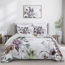 Load image into Gallery viewer, Boho Green Floral Reversible 3 Piece Bedding Quilt Set