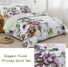 Load image into Gallery viewer, Boho Green Floral Reversible 3 Piece Bedding Quilt Set