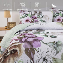 Load image into Gallery viewer, Boho Green Floral Reversible 3 Piece Bedding Quilt Set