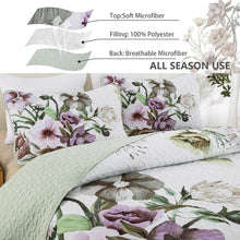 Load image into Gallery viewer, Boho Green Floral Reversible 3 Piece Bedding Quilt Set