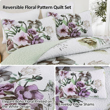 Load image into Gallery viewer, Boho Green Floral Reversible 3 Piece Bedding Quilt Set