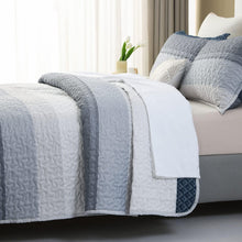Load image into Gallery viewer, Boho  Blue & Grey Reversible 3 Piece Bedding Quilt Set