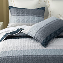Load image into Gallery viewer, Boho  Blue & Grey Reversible 3 Piece Bedding Quilt Set