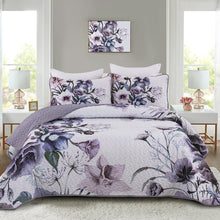 Load image into Gallery viewer, Boho Purple Floral Reversible 3 Piece Bedding Quilt Set
