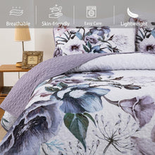 Load image into Gallery viewer, Boho Purple Floral Reversible 3 Piece Bedding Quilt Set