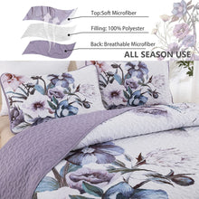 Load image into Gallery viewer, Boho Purple Floral Reversible 3 Piece Bedding Quilt Set