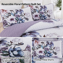 Load image into Gallery viewer, Boho Purple Floral Reversible 3 Piece Bedding Quilt Set
