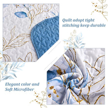 Load image into Gallery viewer, Botanical Blue & Gold Leaves Reversible 3 Piece Bedding Quilt Set