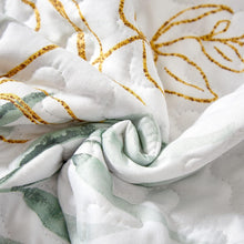 Load image into Gallery viewer, Botanical Green & Gold Leaves Reversible 3 Piece Bedding Quilt Set
