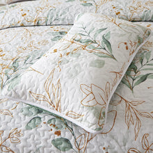Load image into Gallery viewer, Botanical Green & Gold Leaves Reversible 3 Piece Bedding Quilt Set