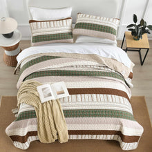 Load image into Gallery viewer, Boho Brown & Green Stripes 3 Piece Bedding Quilt Set