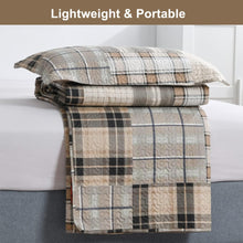 Load image into Gallery viewer, Brown Plaid Patchwork 3 Piece Bedding Quilt Set