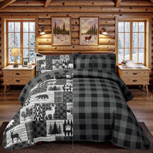 Load image into Gallery viewer, Buffalo Plaid Deer Reversible 3 Piece Bedding Quilt Set