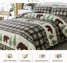 Load image into Gallery viewer, Cabin Bear Brown & Green 3 Piece Bedspread Set