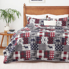 Load image into Gallery viewer, Red Navy Rustic Wildlife 3 Piece Bedspread Set