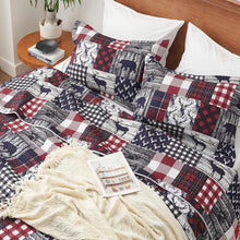 Load image into Gallery viewer, Red Navy Rustic Wildlife 3 Piece Bedspread Set