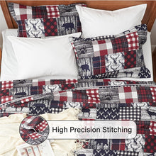 Load image into Gallery viewer, Red Navy Rustic Wildlife 3 Piece Bedspread Set