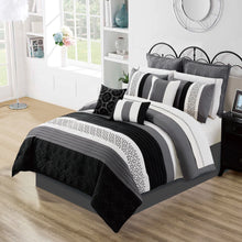 Load image into Gallery viewer, Black Grey White 7 Piece Comforter Set (Includes 3 Cushions)