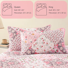 Load image into Gallery viewer, Pink Floral Patchwork 3 Piece Bedding Quilt Set