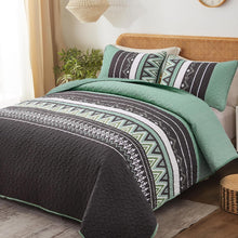 Load image into Gallery viewer, Boho Sage Green Reversible 3 Piece Quilt Set