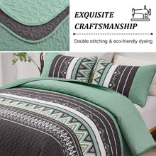 Load image into Gallery viewer, Boho Sage Green Reversible 3 Piece Quilt Set
