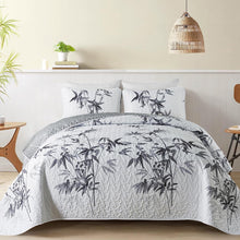 Load image into Gallery viewer, Botanical Grey Leaves Reversible 3 Piece Bedding Quilt Set