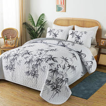 Load image into Gallery viewer, Botanical Grey Leaves Reversible 3 Piece Bedding Quilt Set