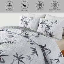 Load image into Gallery viewer, Botanical Grey Leaves Reversible 3 Piece Bedding Quilt Set