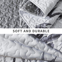 Load image into Gallery viewer, Botanical Grey Leaves Reversible 3 Piece Bedding Quilt Set