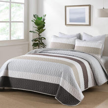 Load image into Gallery viewer, Boho Grey & Brown Stripes 3 Piece Bedding Quilt Set