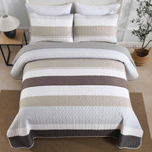 Load image into Gallery viewer, Boho Grey & Brown Stripes 3 Piece Bedding Quilt Set